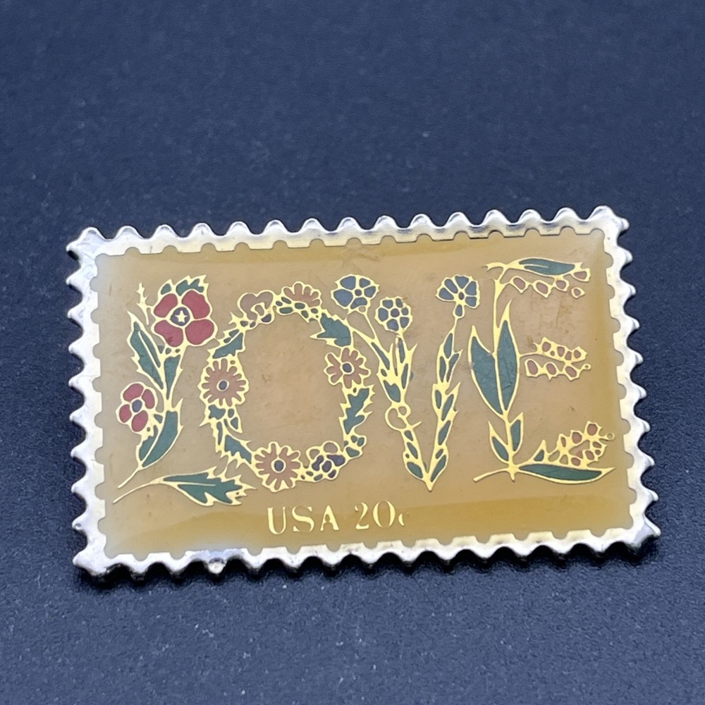 USPS United States Postal Service Stamp Love Flowers Lapel Hat Pin